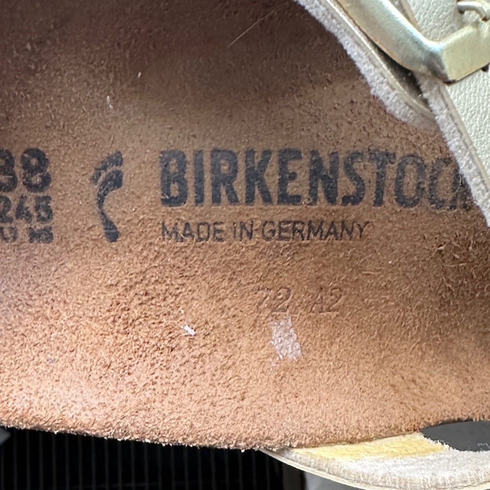 Birkenstock Metallic Gold Cross-Strap Slide Sandals - Picture 5 of 6